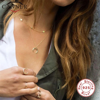 100% real 925 sterling silver Pendant Necklace for Women Simple Personality Retro ins Moon Chain Necklace Gold color Necklace