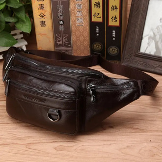 100% Real Cowhide Male Hip Fanny Pack Travel Shoulder Crossbody Bags Retro Men Genuine Leather Sling Chest Belt Waist Bag New