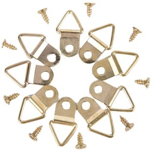 100 Set Foto Hanger Fotolijst Opknoping Driehoek D Ringen Gouden Fotolijsten Enkel Gat Hanger Haken Met Schroeven