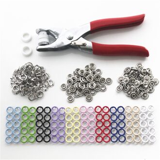 100 Sets 10 Mix Kleuren 9.5mm Metal Prong Snap Knoppen Fasteners Drukknopen Poppers Baby Romper Gesp Snap + 1 pc Tang Tool