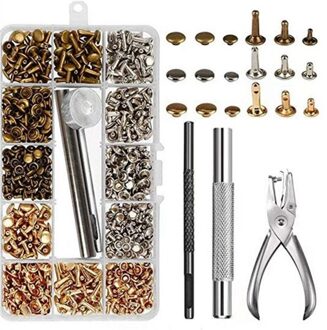 100 Sets Leer Klinknagels, double Cap Klinknagel Maten Metalen Studs Met Fixing Gereedschap Voor Diy Leather Craft/Kleding/Schoenen/Tassen/riemen Rep