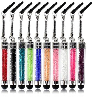 100 stks 2 in 1 Mini Crystal Stylus Pen oortelefoon plug anti-stof & Touch Screen pen Voor iPad iPhone Samsung Galaxy Tablet 10 kleuren