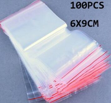 100 stks 6X9 cm Zip Lock Tassen Clear Poly Bag Hersluitbare Plastic Kleine Baggies Candies Verpakking Verpakking zakken Briefpapier Houder