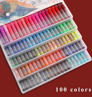 100 Stks/doos Dubbele Kop Tekening Aquarel Pen Set Student Kleur Borstel Schets Pen 0.4Mm Haak Lijn Pen Art levert 100 kleuren