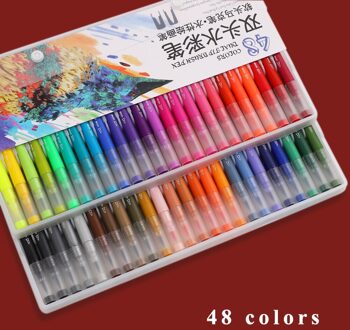 100 Stks/doos Dubbele Kop Tekening Aquarel Pen Set Student Kleur Borstel Schets Pen 0.4Mm Haak Lijn Pen Art levert 48 kleuren