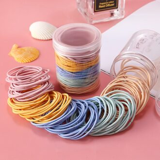 100 Stks/doos Snoep Kleur Vrouwen Elastiekjes Zwart Roze Blauw Rood Groen Kleur Kleine Dunne Rubber Haarbanden Voor kinderen Vrouwelijke 8