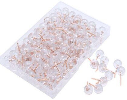 100 Stks/doos Transparant Rose Gold Push Pins Thumb Punaise Board Pins Tekening Foto Muur Studs Kantoor Schoolbenodigdheden