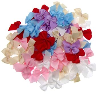 100 stks Handgemaakte Mini Satijnen Lint Bloemen Bows Lint Strik Voor Verpakking Craft Bruiloft Decoratie 3/8" gemengd