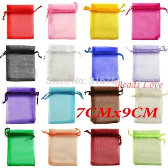 100 stks Mix Sieraden Verpakking Drawable Organza Tassen Huwelijkscadeau 7 cm x 9 cm AA (W03178)