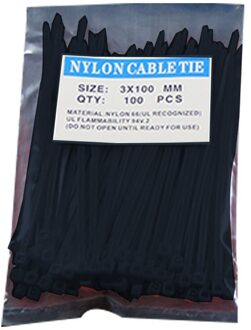 100 Stks/pak 3*100Mm Zelfblokkerende Plastic Nylon Kabelbinders Kleurrijke Nationale Standaard Herbruikbare Nylon kabel Tie Set zwart