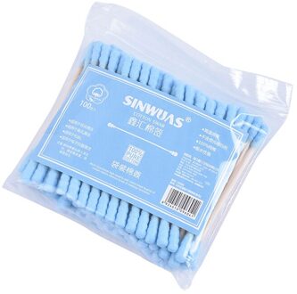 100 Stks/pak Dubbele Hoofd Wattenstaafje Gezondheidszorg Gereedschap Vrouwen Make-Up Wattenstaafjes Tip Wood Sticks Neus Oren Schoonmaken Blauw