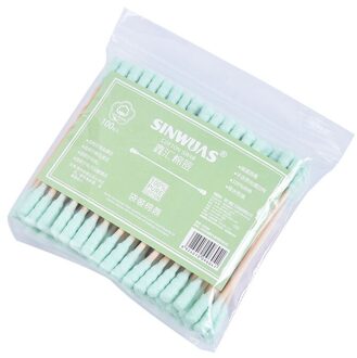 100 Stks/pak Dubbele Hoofd Wattenstaafje Gezondheidszorg Gereedschap Vrouwen Make-Up Wattenstaafjes Tip Wood Sticks Neus Oren Schoonmaken groen