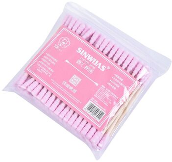 100 Stks/pak Dubbele Hoofd Wattenstaafje Gezondheidszorg Gereedschap Vrouwen Make-Up Wattenstaafjes Tip Wood Sticks Neus Oren Schoonmaken Roze