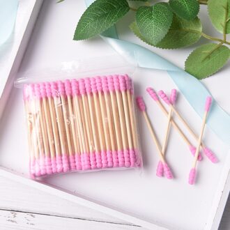 100 Stks/pak Dubbele Hoofd Wattenstaafje Vrouwen Make-Up Wattenstaafjes Tip Voor Medische Wood Sticks Neus Oren Schoonmaken Gezondheidszorg gereedschap Roze