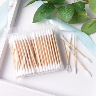 100 Stks/pak Dubbele Hoofd Wattenstaafje Vrouwen Make-Up Wattenstaafjes Tip Voor Medische Wood Sticks Neus Oren Schoonmaken Gezondheidszorg gereedschap wit