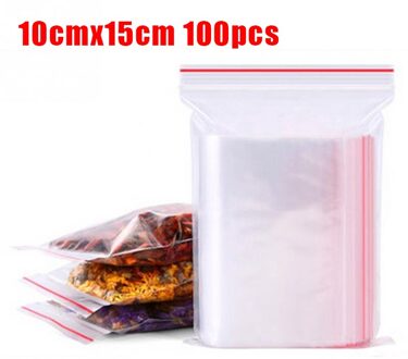 100 Stks/pak Hersluitbare Zip Lock Tassen Zelf Seal Clear Plastic Poly Bag Food Storage Pakket Hersluitbare Vacuüm Verse Zak doorzichtig 10cmx15cm