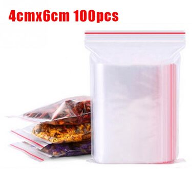 100 Stks/pak Hersluitbare Zip Lock Tassen Zelf Seal Clear Plastic Poly Bag Food Storage Pakket Hersluitbare Vacuüm Verse Zak doorzichtig 4cmx6cm