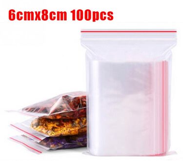 100 Stks/pak Hersluitbare Zip Lock Tassen Zelf Seal Clear Plastic Poly Bag Food Storage Pakket Hersluitbare Vacuüm Verse Zak doorzichtig 6cmx8cm