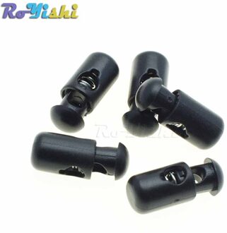 100 stks/pak Plastic Vat Lente Cord Locks Stoppers Toggle Clips Zwart 21mm * 8mm
