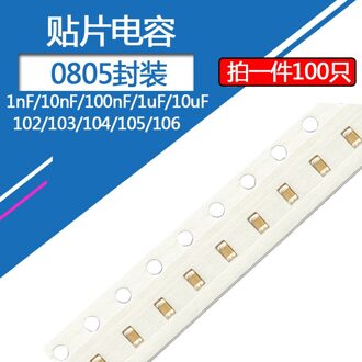 100 Stks/partij 0805 Chip Condensator 50v1nF 10nF 100nF 1Uf 10v10uF 102K 104 105 106K 50v1uf 105k