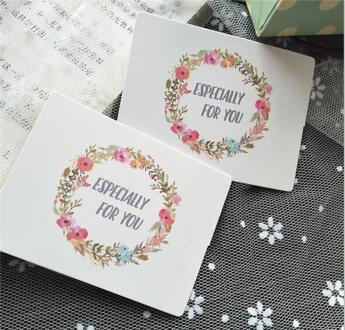 100 stks/partij mix kleuren Bloemenkrans kaart "dank u" Kleine bericht kaart Beschrijfbare kaart 6x8cm decoratie kaart