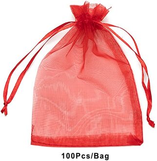 100 Stks/partij Organza Bags (13X18Cm) transparante Sneeuw Garen Zak Koord Zakjes Sieraden Verpakking Wedding Party Bags Rood