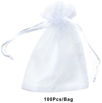 100 Stks/partij Organza Bags (13X18Cm) transparante Sneeuw Garen Zak Koord Zakjes Sieraden Verpakking Wedding Party Bags wit