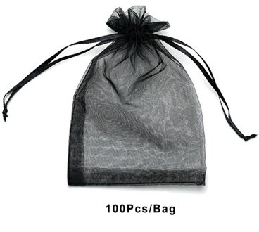100 Stks/partij Organza Bags (13X18Cm) transparante Sneeuw Garen Zak Koord Zakjes Sieraden Verpakking Wedding Party Bags zwart