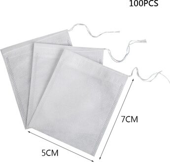 100 Stks/partij Theezakje Filter 3 Maten Papieren Zakken Theezeefje Infuser Hout Trekkoord Thee Zak Heat Seal Theezakjes Voor kruid Losse Thee 5X7cm-100stk