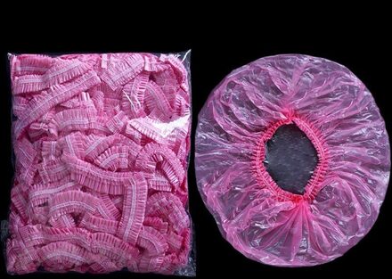 100 Stks/partij Wegwerp Douche Caps Helder Spa Kapsalon Hotel One-Off Baden Elastic Douche Hoed Badkamer Producten Bad motorkap roze