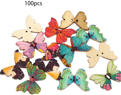 100 Stks/set 2 Gaten Gemengde Veelkleurige Vlinder Houten Knoppen Voor Diy Naaien Ambachten Scrapbooking Kleding Decoratie H05D