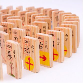 100 Stks/set, Chinese Karakters Hout Kaarten Met 200 Chinese Karakters Met Pinyin, Gebruikt Als Domino Spel, beste Voor Kinderen