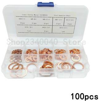 100 Stks/set M4 M5 M6 M8 M10 M12 M14 Koper Washer Pakking Set Koperen Washer Assortiment Kit Voor Boot Verpletteren platte Seal Ring Tool