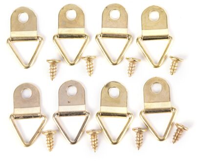 100 Stks/set Universele Sterke Golden D Ringen Decor Fotolijsten Hanger Haken Opknoping Driehoek Met 100 Stuks Schroeven Helper