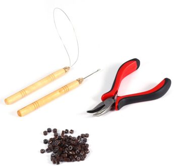 100 stks Silicone Micro Links/Kralen + 1 stks Trekken Naald + 1 stks Ring Naald + 1 stks gaten Tang Hair Extensions Tool Set Make-Up kits