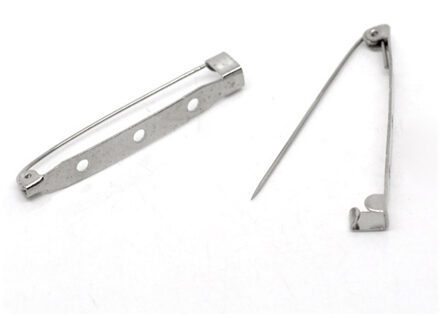 100 Stks Silver Tone Veiligheidsspelden Terug Pins 3 Gaten voor Broches Naaien Ambachten Maken 45x5mm