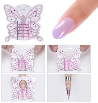 100 Stks Vorm Zelfklevende Nagel Vorm Voor UV Gel Nail Tips Uitbreiding Roze Vlinder Nail Art Tool