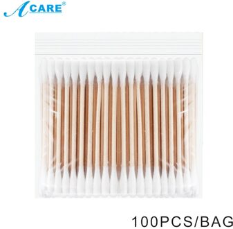 100 Stks/zak Dubbele Hoofd Wattenstaafje Bamboestokken Wattenstaafje Wegwerp Knoppen Katoen Voor Makeup Neus Oren Schoonmaken