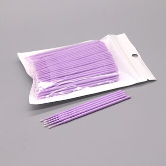 100 Stks/zak Wegwerp Kleurrijke Wattenstaafjes Micro Borstels Wimpers Extension Reinigingsspatel Cosmetische Makeup Tools paars