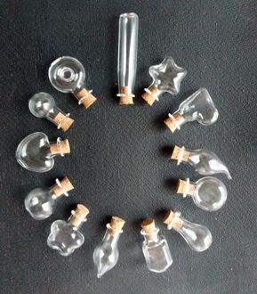 (100 stuks) 1-2 ml Mini Glazen Flessen Gunsten Souvenir Charm Glas Fles met Kurk DIY Wish Hangers