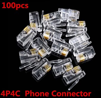 100 Stuks Crystal Head RJ11 4P4C Modulaire Plug Vergulde Netwerk Connectors