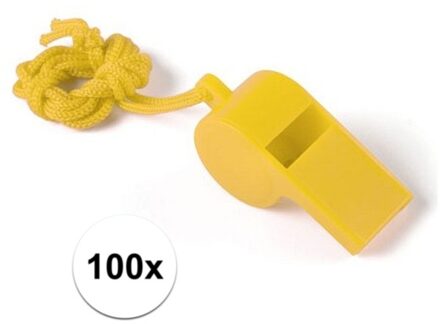 100 Stuks gele sportfluitjes aan koord