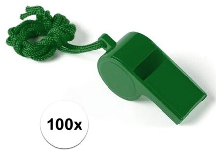 100 Stuks groene sportfluitjes aan koord