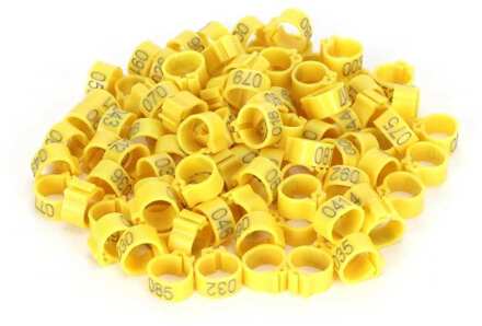 100 Stuks Herbruikbare Vogel Voet Ringen Bands 10Mm 001-100 Genummerd Duiven Identificeren Clip Gevogelte Supply geel