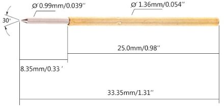 100 Stuks Lente Test Probe Pogo Pin P100-B1 Dia 1.36 Mm Lengte 33.35 Mm L69A