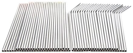 100 Stuks Metalen Rietjes Kan Worden Hergebruikt 304 Roestvrij Staal Drinken Waterleidingen 215 Mm X 6 Mm Gebogen Rietjes en 50 Rechte Rietjes