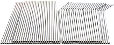 100 Stuks Metalen Rietjes Kan Worden Hergebruikt 304 Roestvrij Staal Drinken Waterleidingen 215 Mm X 6 Mm Gebogen Rietjes en 50 Rechte Rietjes