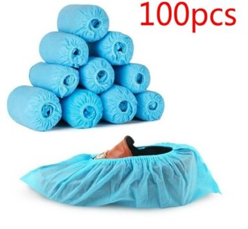 100 Stuks Niet-geweven Wegwerp Schoen Covers Boot Covers Overschoenen Stofdicht En Skid Proof Blauwe Kleur