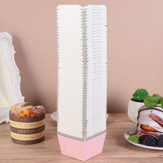 100 Stuks Paper Cupcake Cups Vierkante Wegwerp Cake Cup Hittebestendig Dessert Bowls Mini Cake Box Feestartikelen (blauwe Stip) roze
