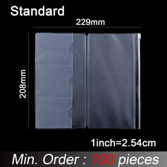 100 Stuks/partij Standaard Maat 11.3X21Cm Pvc Rits Tas Voor Travel Journal Lederen Notebook Accessoire Kaarthouder Opslag